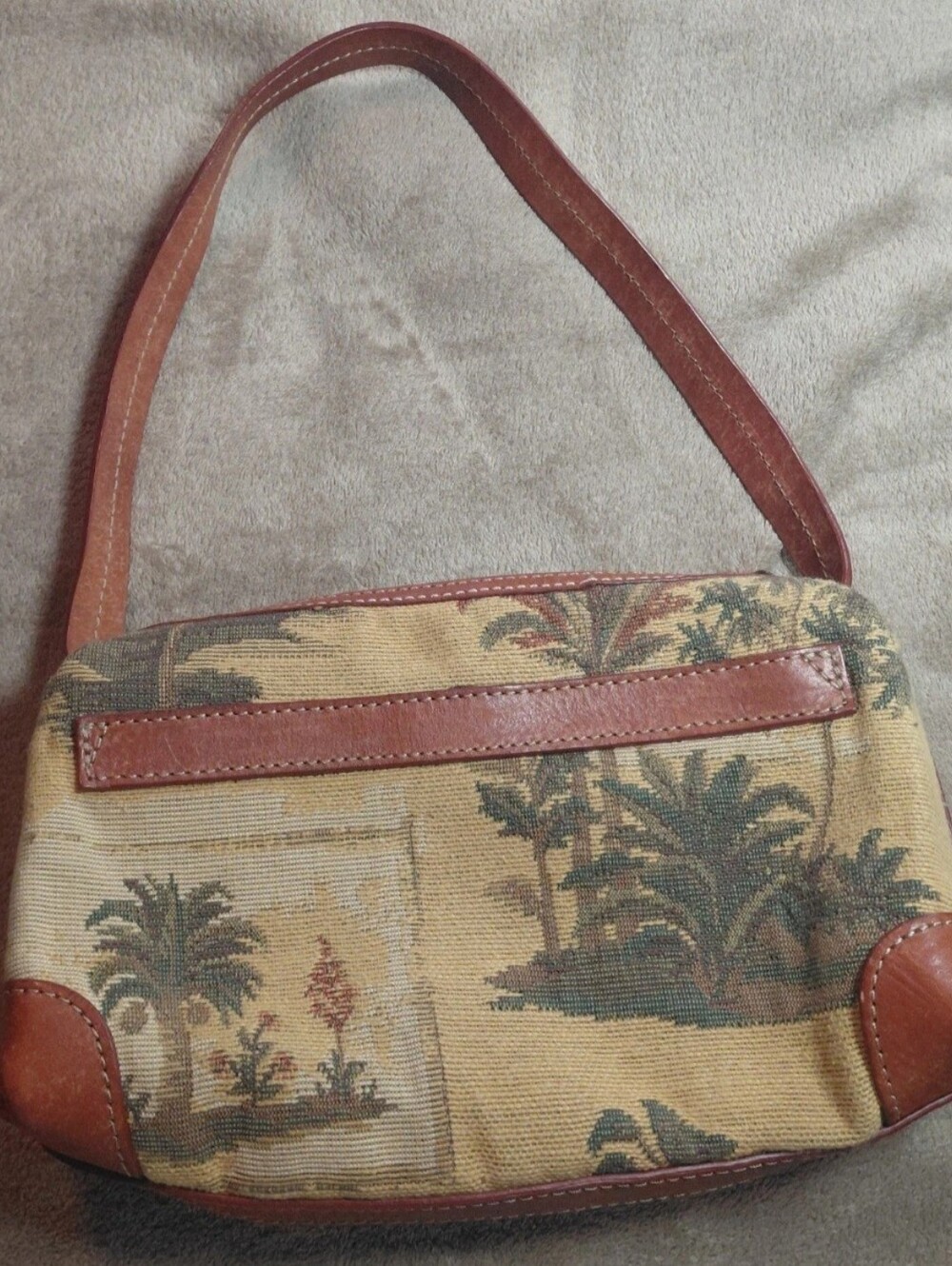 Tommy Bahama Palm Tapestry Shoulder Bag with Brown Trim
